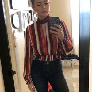 F21 70s Striped Sheer Keyhole Crop Longsleeve Top size Medium